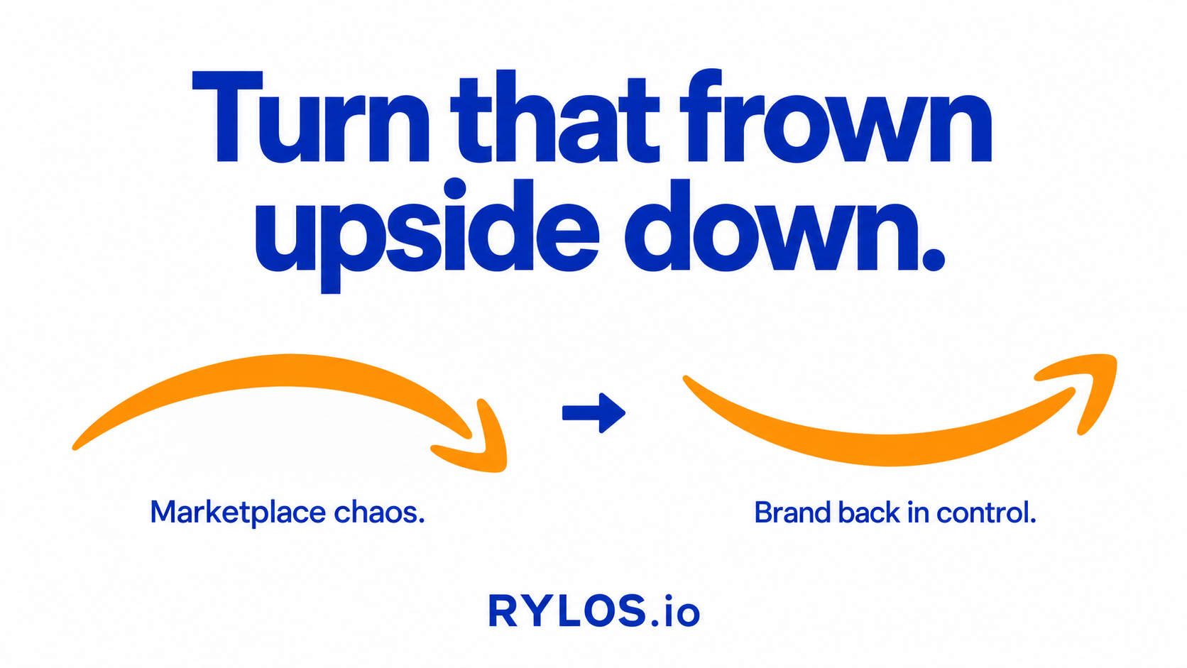Turn that frown upside down. Marketplace chaos becomes brand back in control: an orange frown changes into a smile. Rylos.io.